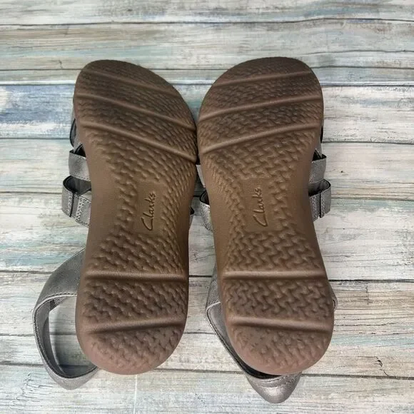 Clarks Elizabelle Sea Metallic Leather Sandal Size 9 Fisherman Earthy Boho - Picture 5 of 6
